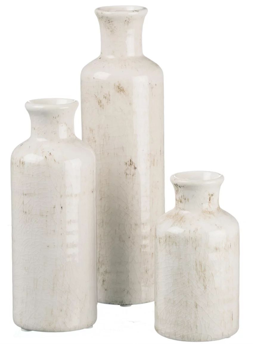 Sullivans Set of 3 Small Ceramic Bottle Vases 5"H, 7.5"H & 10"H Off-White | Walmart (US)