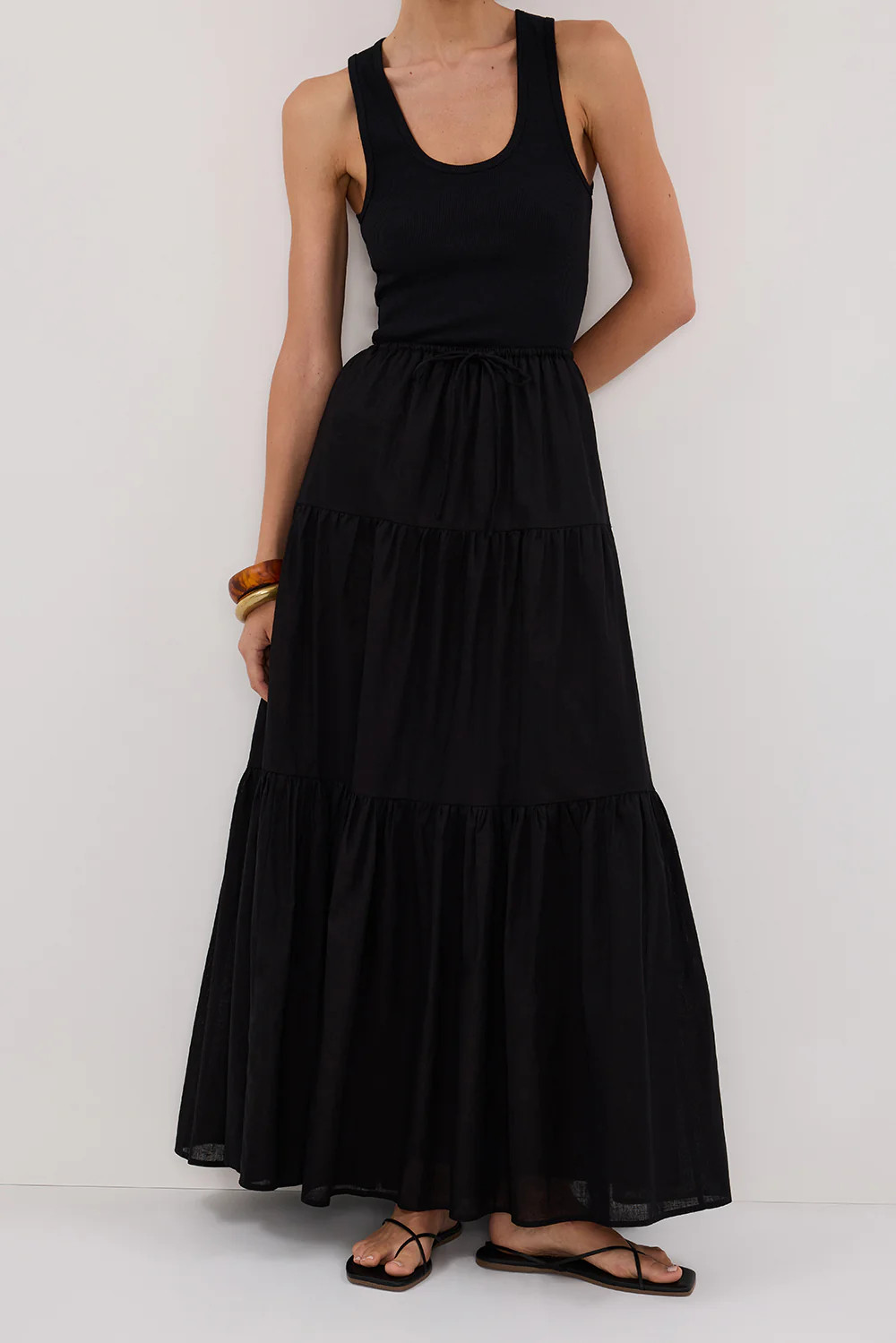 FLETCHER BLACK TIERED MAXI SKIRT | DISSH