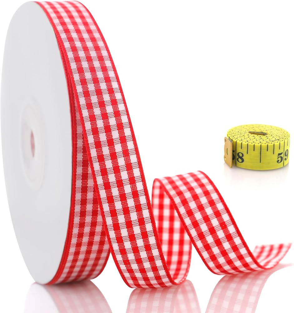 Red and White Gingham Ribbon: 5/8 Inch 25 Yards for Crafts Gift Wrapping | Amazon (US)