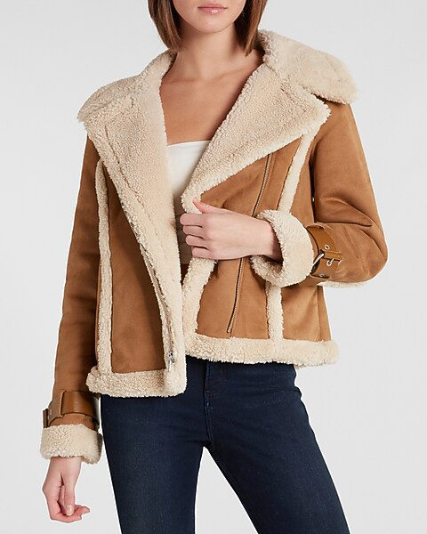 Faux Fur Shearling Moto Jacket | Express