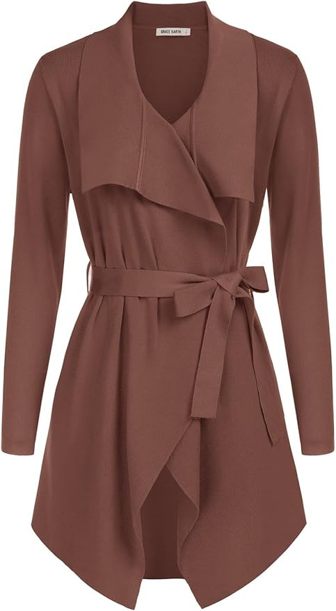 GRACE KARIN Cardigan for Women Lapel Draped Open Front Thin Sweater Long Sleeve Irregular Hem Out... | Amazon (US)