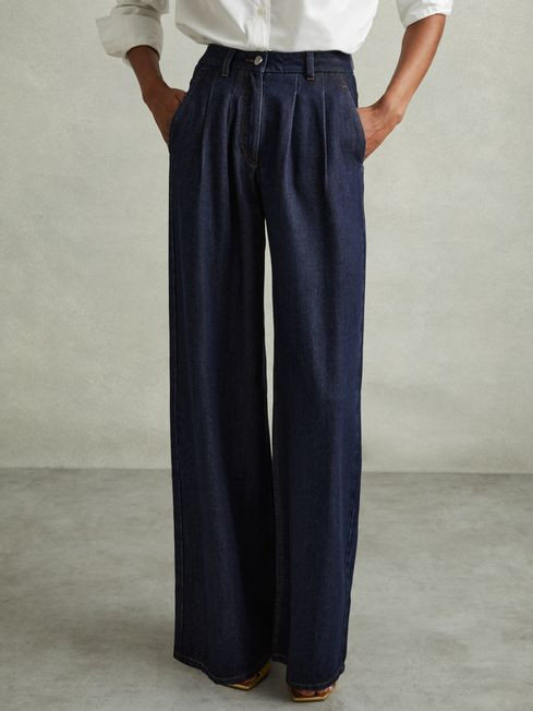 Double Pleat Wide Leg Jeans | Reiss US