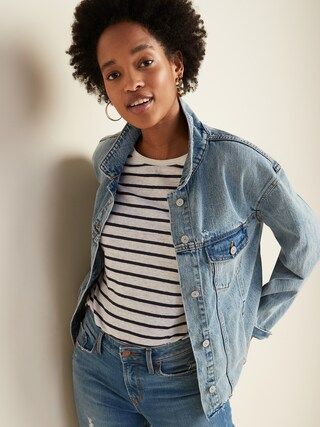 Distressed Raw-Hem Boyfriend Jean Jacket for Women | Old Navy (US)