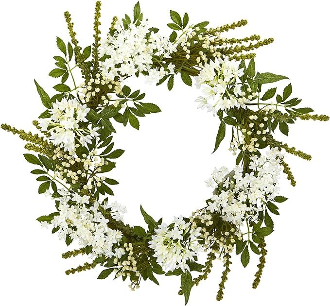Nearly Natural 24-in. White Mixed Floral Artificial Wreaths | Amazon (US)