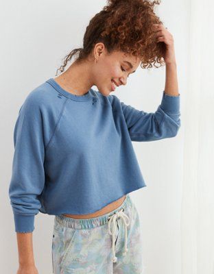 Aerie Sunday Soft Distressed Crew Sweatshirt | American Eagle Outfitters (US & CA)