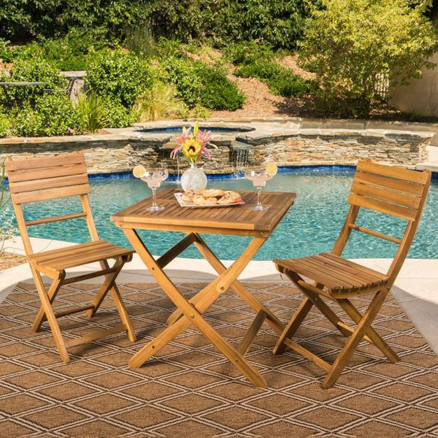 Positano 3pc Acacia Wood Foldable Bistro Set - Christopher Knight Home | Target