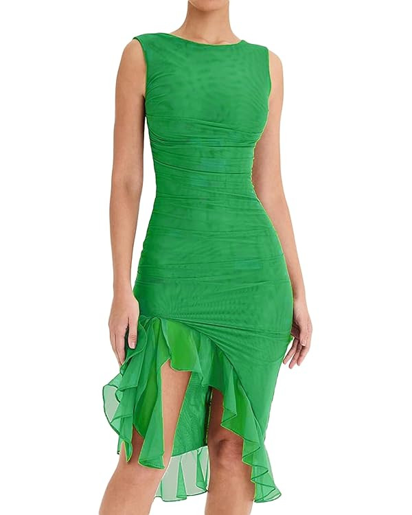 Women's Midi Bodycon Dress Summer Sleeveless Ruffle Mermaid Dress Cocktail Party Tank Dresses for... | Amazon (US)