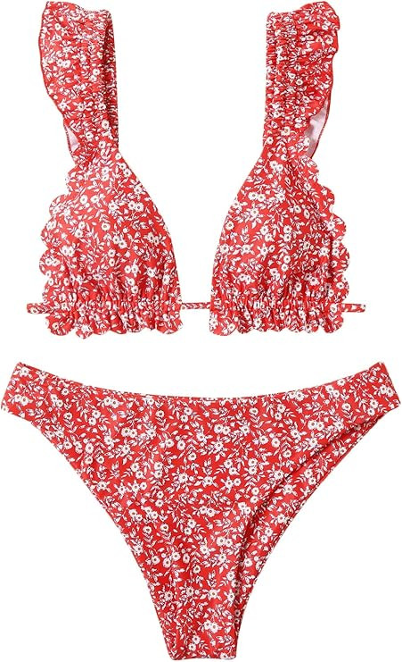 SOLY HUX Women's Ditsy Floral Print Triangle Bikini Bathing Suits Two Piece Swimsuits | Amazon (US)