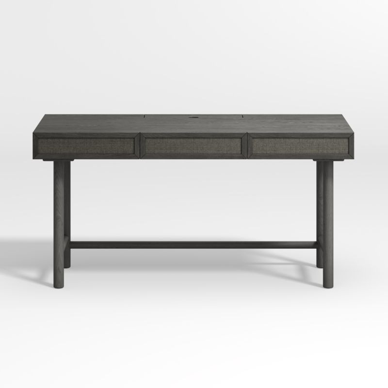Emmer 60" Grasscloth & Charcoal Oak Desk with Outlet + Reviews | Crate & Barrel | Crate & Barrel