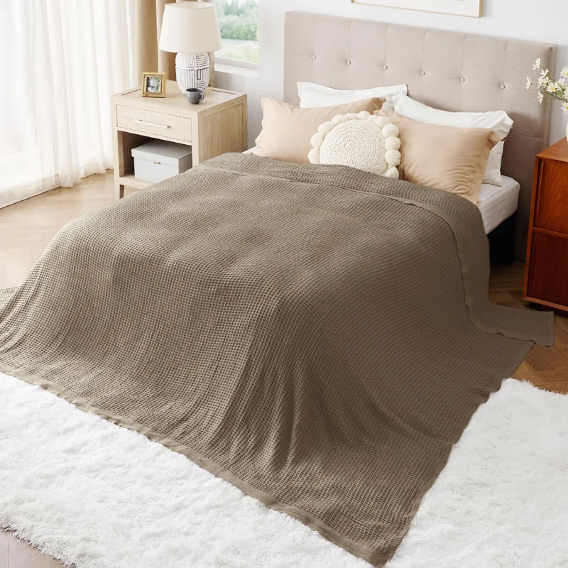 Bedsure 406gsm 100% Cotton Blanket Breathable Waffle Weave Throw Blanket GentleSoft™️ | Wayfair North America