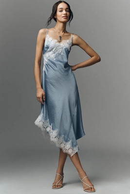 By Anthropologie Asymmetric Sleeveless Lace Slip Dress | Anthropologie (US)