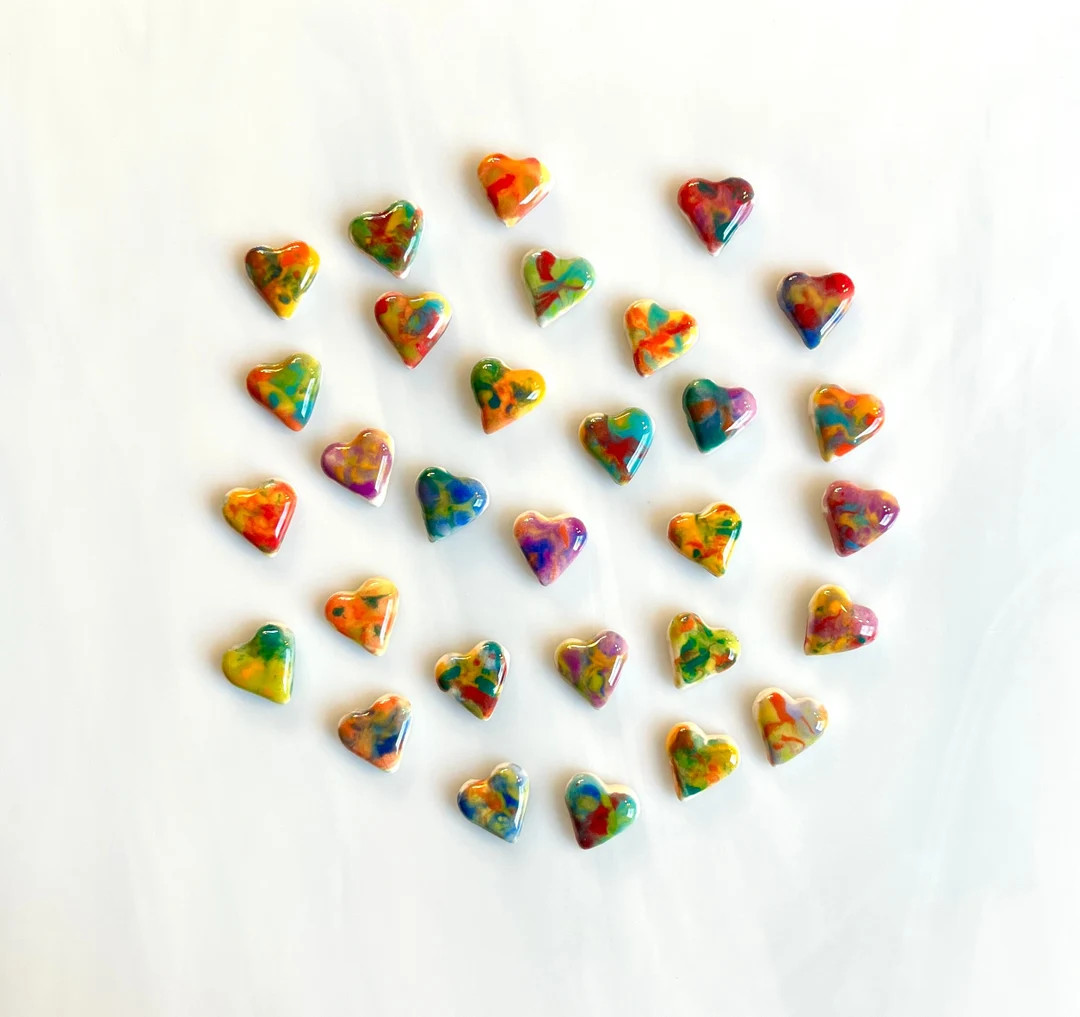 Ceramic Heart Tiles, 10pcs, Mini Tie Dye, Bright Multi Colors, Whimsical, Hand Cut and Painted, C... | Etsy (US)