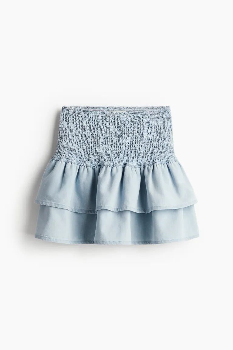 Smocked-waist Tiered Skirt - Light denim blue - Ladies | H&M US | H&M (US + CA)