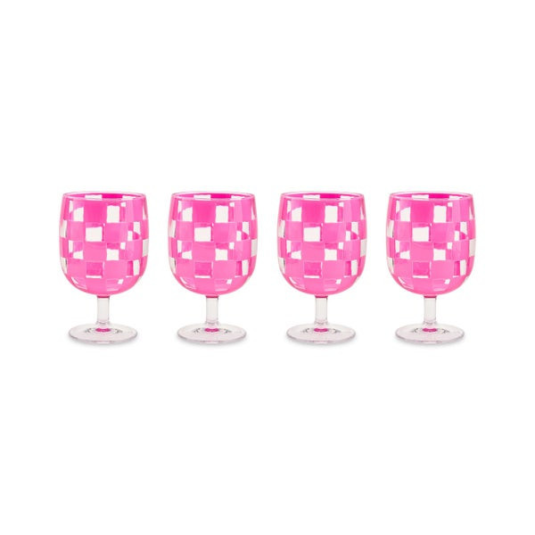 MacKenzie-Childs Pink Check Acrylic Water Goblets | MacKenzie-Childs