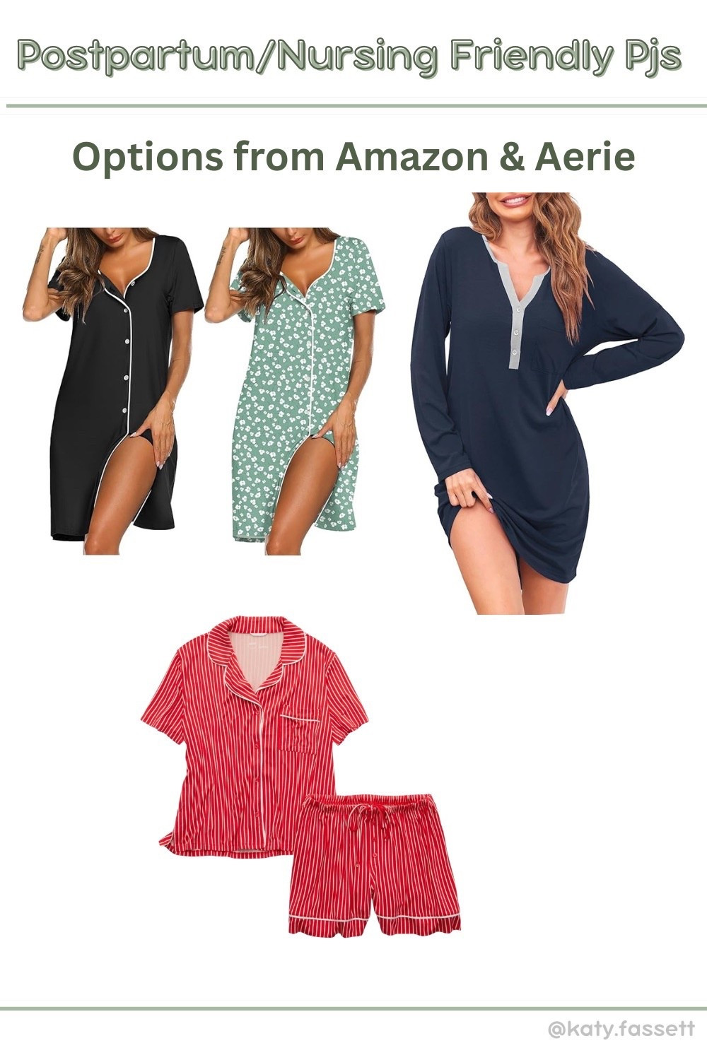 Amazon and Aerie postpartum pajamas! 

Especially for my girlies who get super hot postpartum 😅 when I’m breastfeeding, I get SO hot! I love having options with short sleeves!!