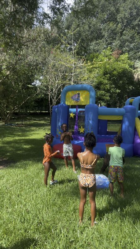 Kids bounce house, water balloons, and swimsuits 

#LTKkids #LTKfamily #LTKswim