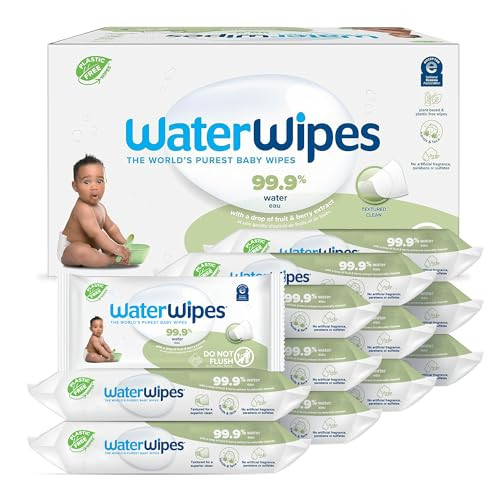 WaterWipes Plastic-Free Textured Clean, Toddler & Baby Wipes, 99.9% Water Based Wipes, Unscented & Hypoallergenic for Sensitive Skin, 60 Count (12 packs), Packaging May Vary | Amazon (US)
