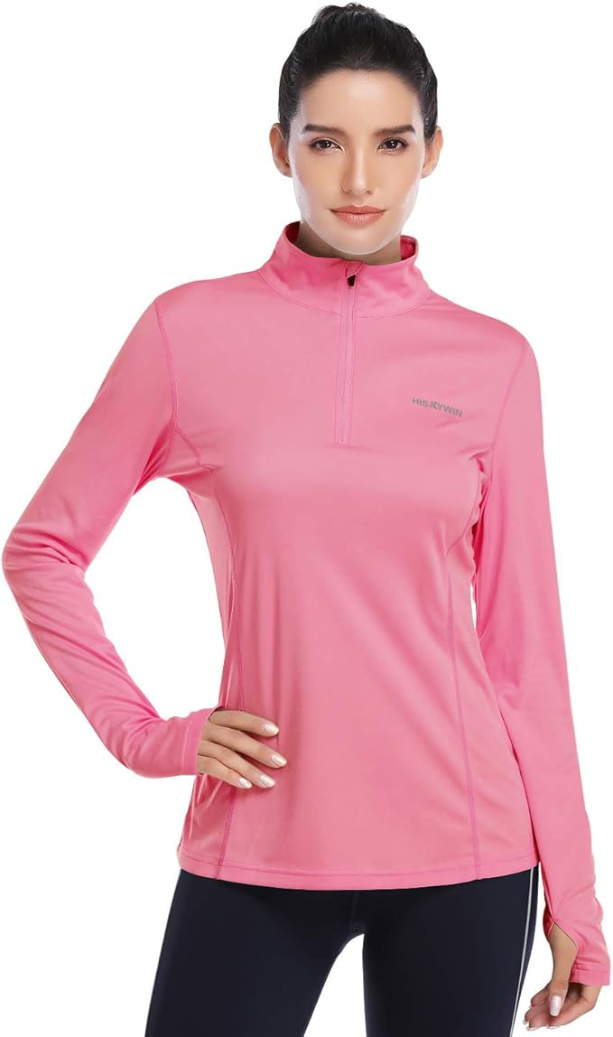 HISKYWIN Womens UPF 50+ Sun Protection Tops Long Sleeve Half-Zip Thumb Hole Outdoor Performance W... | Amazon (US)