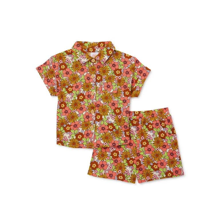 Wonder Nation Toddler Girls Elevated Shirt and Shorts Set, Sizes 12M-5T | Walmart (US)