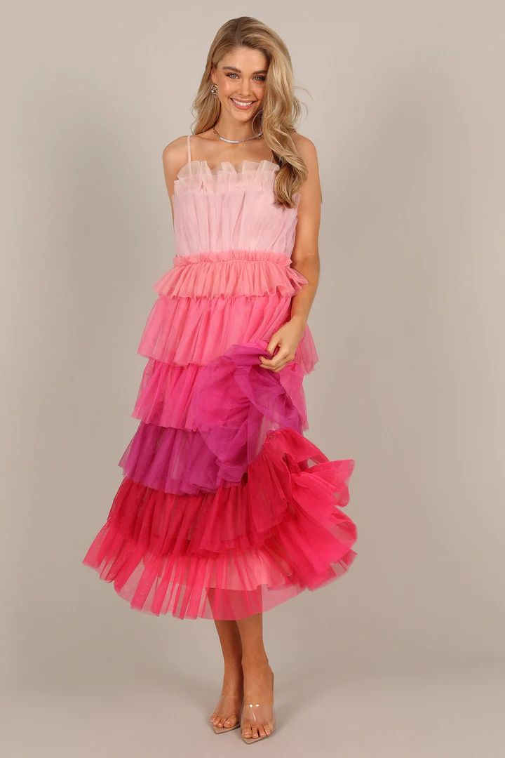 Minnie Tiered Tulle Midi Dress - Pink | Petal & Pup (US)