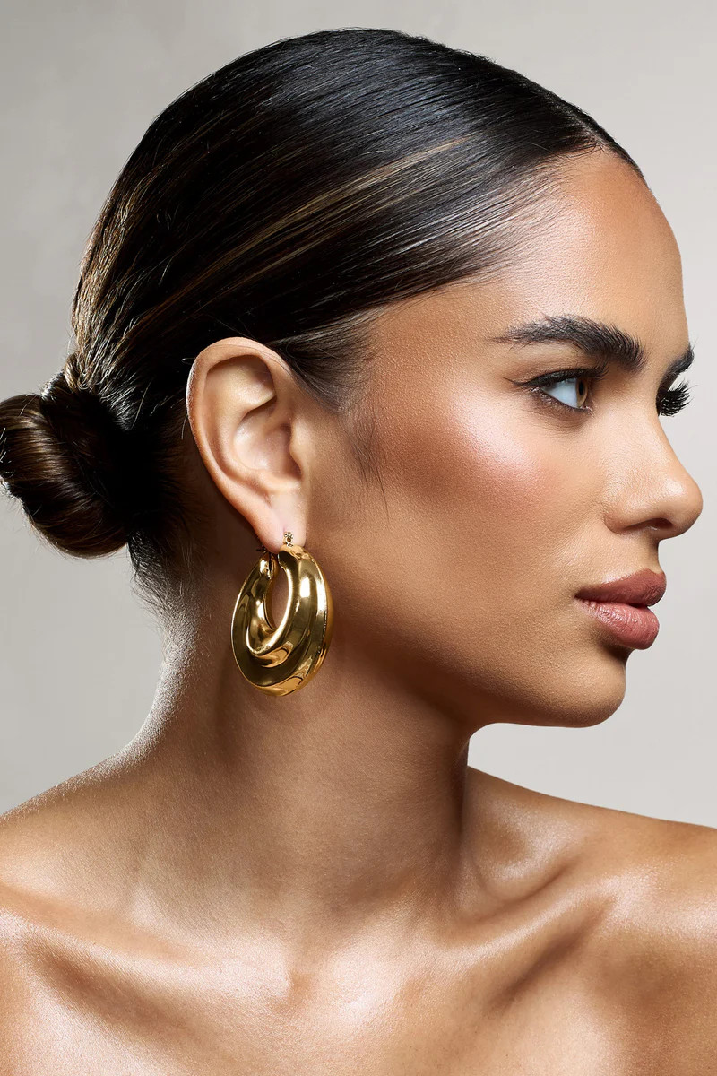 Iowa  Gold Chunky Statement Hoop Earrings | Club L London