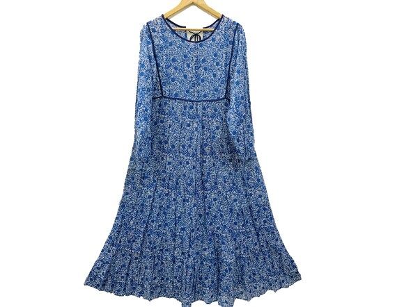 cotton vintage blue flower printed women's girls multi tier long maxi dress , Indian cotton dress... | Etsy (US)