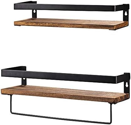 Y&ME YM Bathroom Storage Shelf Wall Mounted Set of 2,Rustic Wood Floating Shelves with Removable ... | Amazon (US)