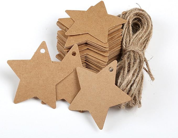 Guzon 150 Piece Brown Star Shaped Kraft Paper Gift Tags with 100 Feet Natural Jute Twine | Amazon (US)