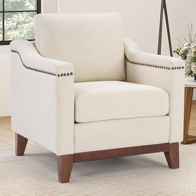 Amazon.com: HAOMARKETS Vintage Upholstered Armchair with Nailhead Trim and Solid Wood Legs, Comfo... | Amazon (US)