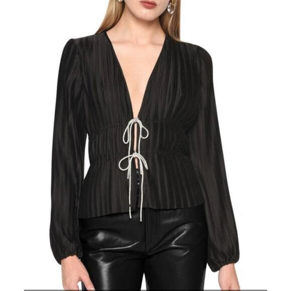 WAYF‎ Payton Tie Front Long Sleeve Blouse Women's Cardigan Rhinestone Black Sz 8 | Poshmark