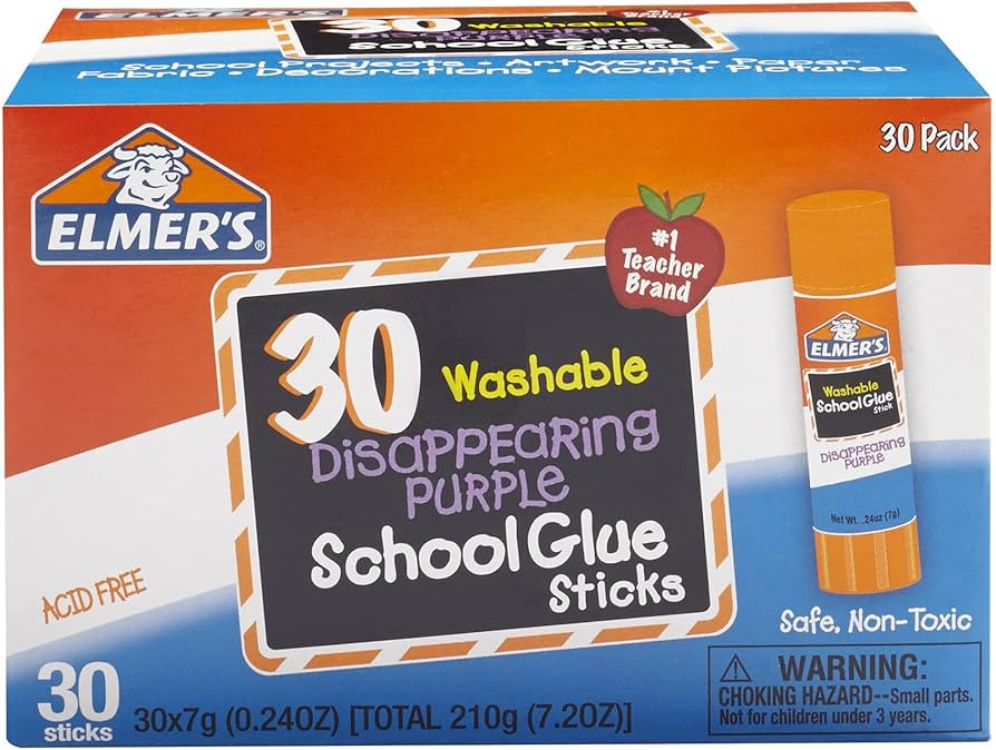 Elmer's Disappearing Purple School Glue Sticks, Washable, 7 Grams, 30 Count | Amazon (US)