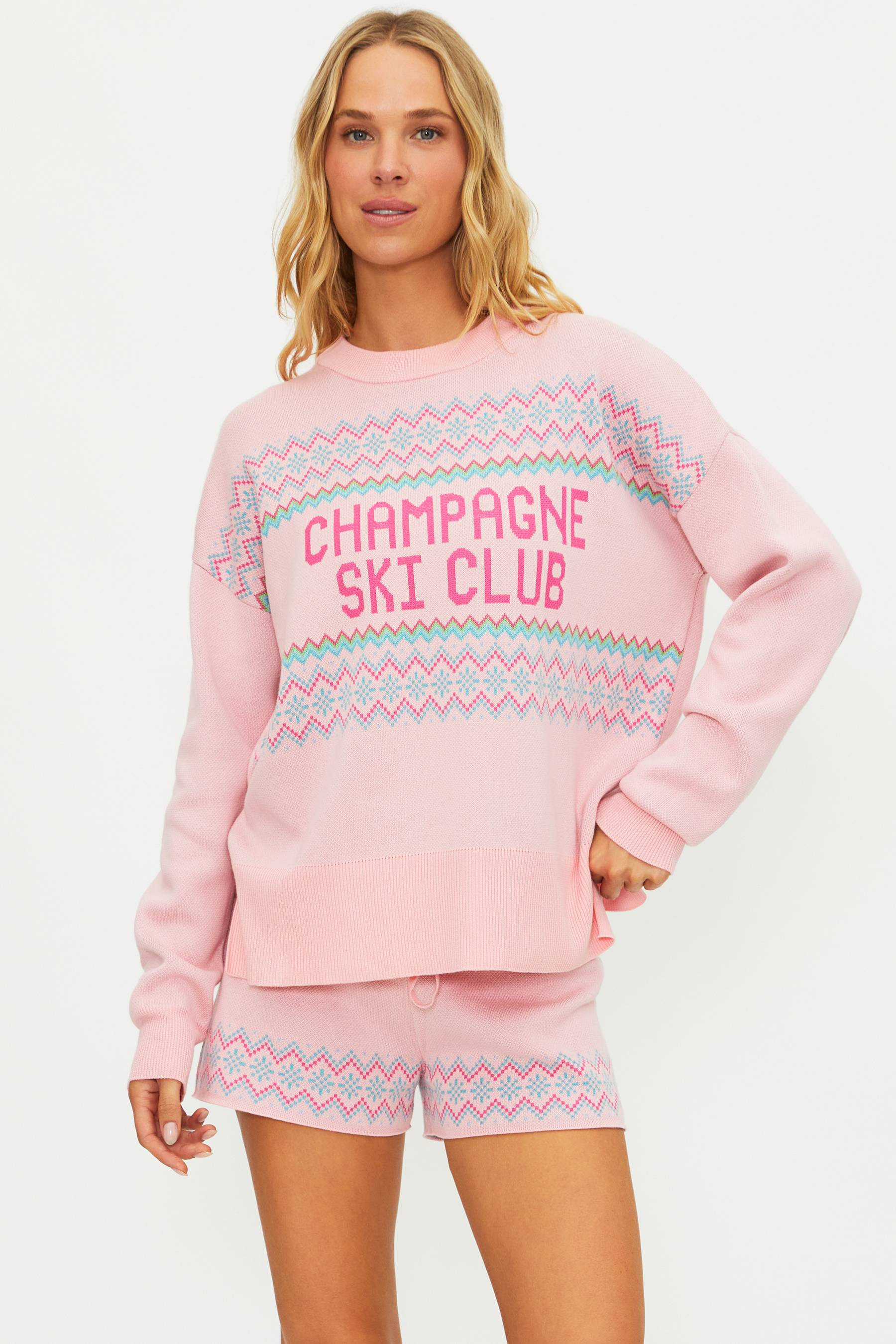 Anthropologie X Beach Riot Callie Sweater Sweet Winter Champagne Ski Club | Pink Ski Sweater | Be... | Beach Riot