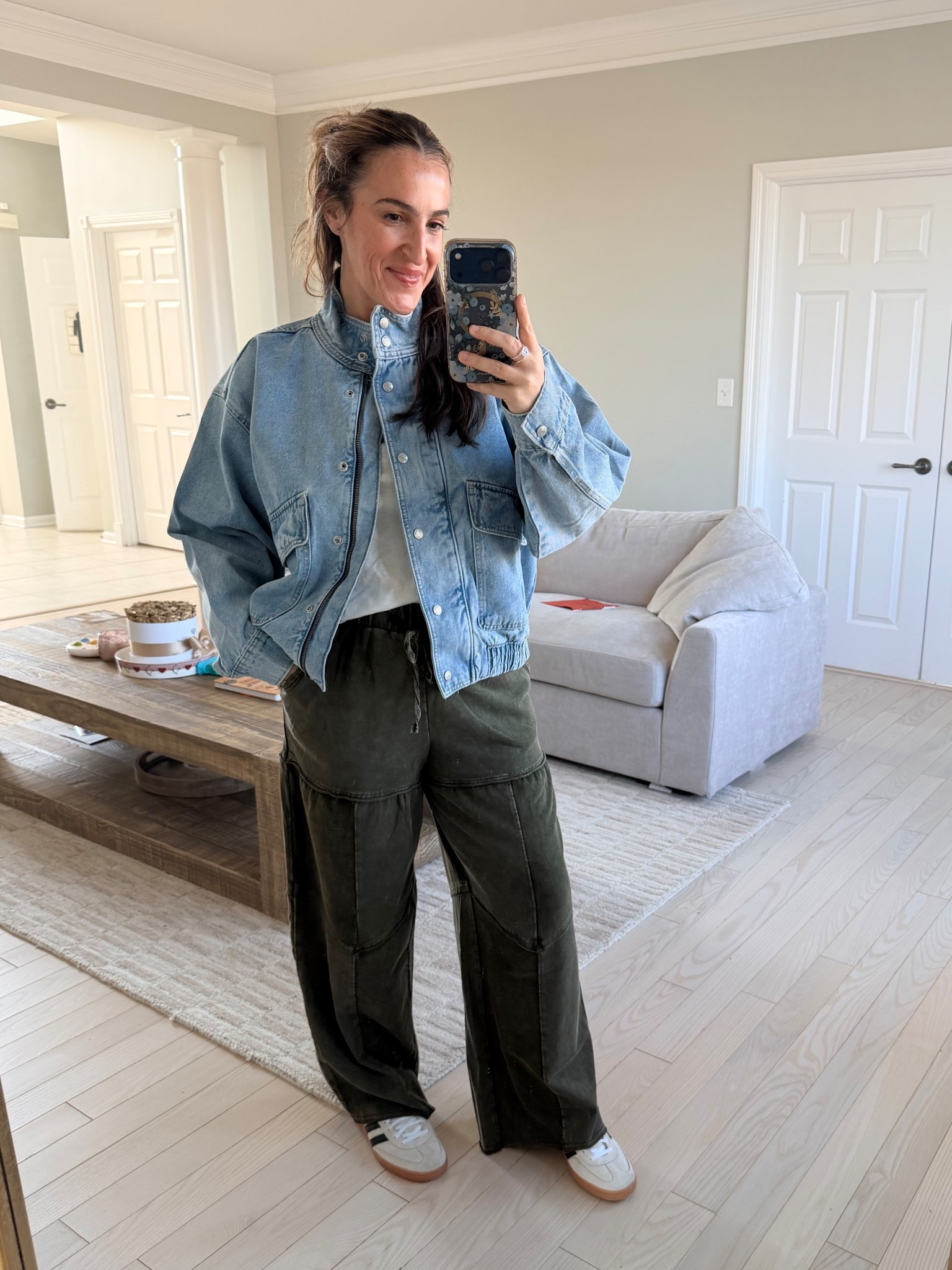 Today’s OOTD!

I splurged and got this denim jacket and it’s so good! Absolutely loving the look! I would size down, I’m in a small! 
Tee and sweats are a medium.
Shoes size down 0.5 size

#LTKOver40 #LTKootd #LTKmomlife