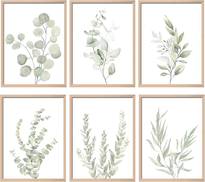 Botanical Plant Wall Art Boho Decor Prints Light Green Eucalyptus Leaf Picture Canvas Wall Art Mi... | Amazon (US)