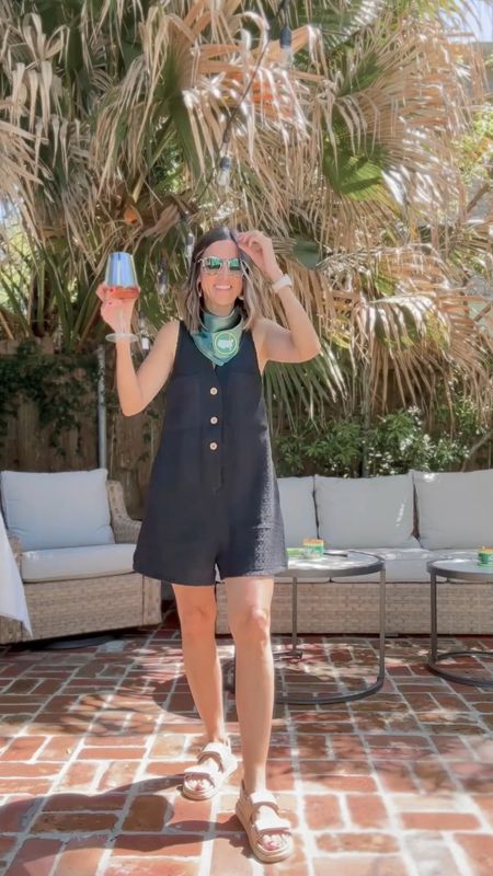 Masters outfit. 

Tuckernuck romper. Wearing XS. 
Target sandals - Fit TTS. 
Krewe sunglasses. 
The BEST outdoor wine glasses!! 
Linked our patio furniture too!

#LTKhome #LTKshoecrush #LTKVideo