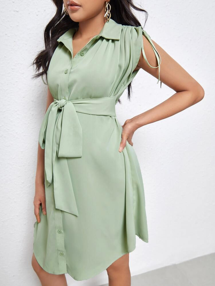 SHEIN Maternity Knotted Button Front High Low Dress | SHEIN
