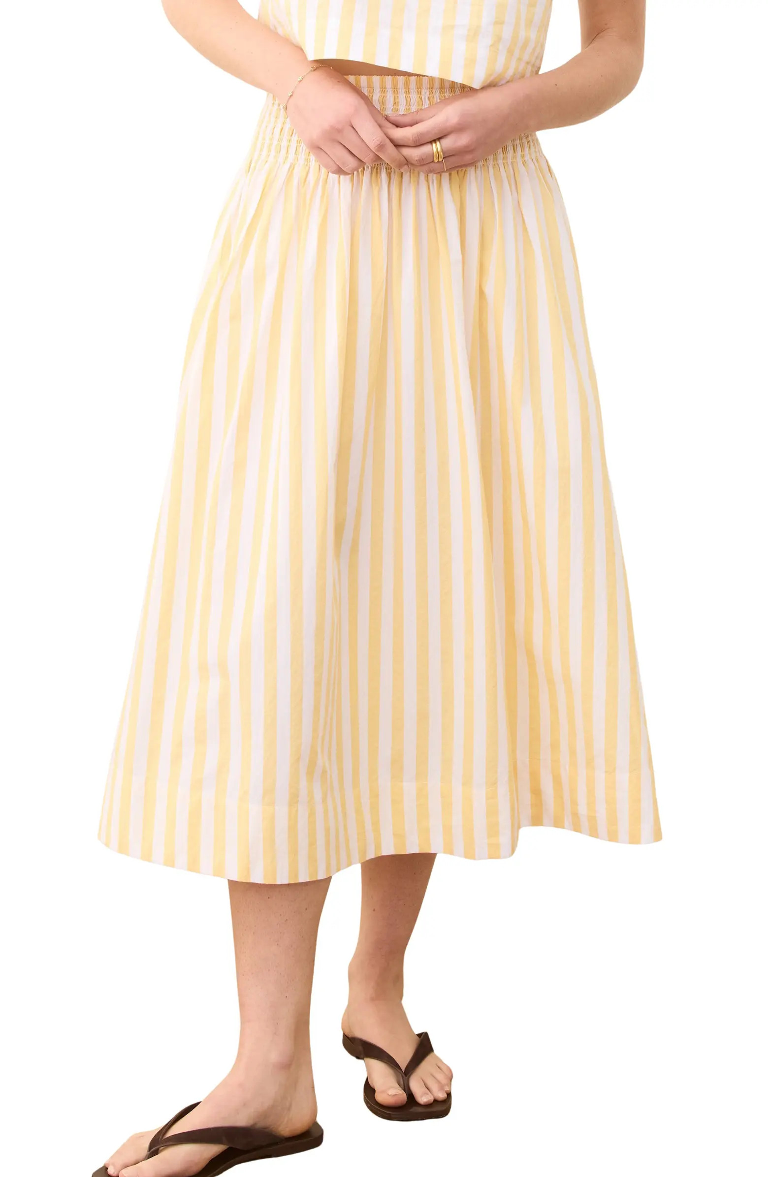 Marine Layer Bea Stripe Cotton Poplin Midi Skirt | Nordstrom | Nordstrom