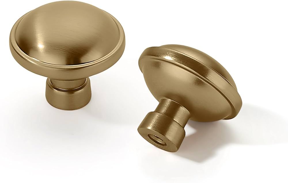 khtumeware 2 Pack 1-1/4 inch Brushed Brass Cabinet Knobs Brushed Gold Drawer Knobs Dresser Knobs ... | Amazon (US)