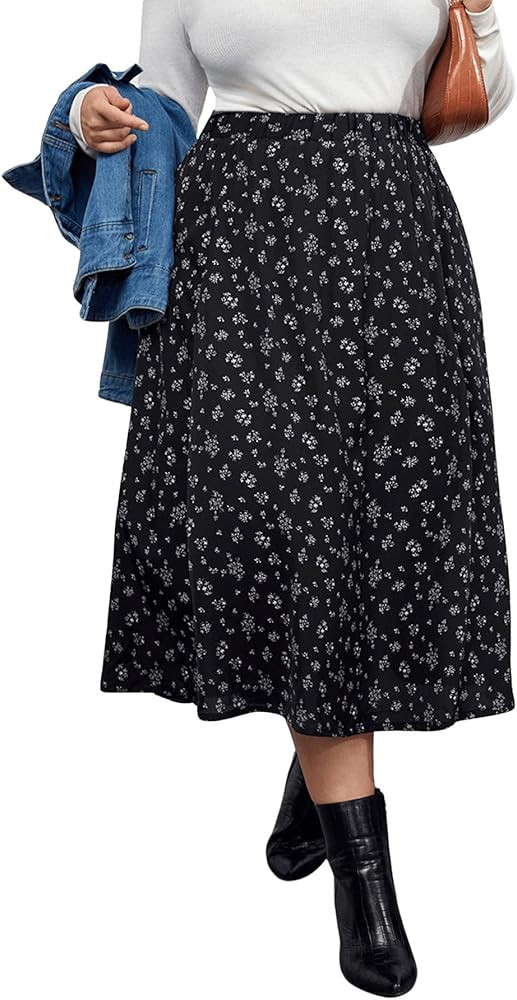 SOLY HUX Women's Plus Size Vintage High Waist A Line Flared Midi Skirt Floral Print Casual Long S... | Amazon (US)