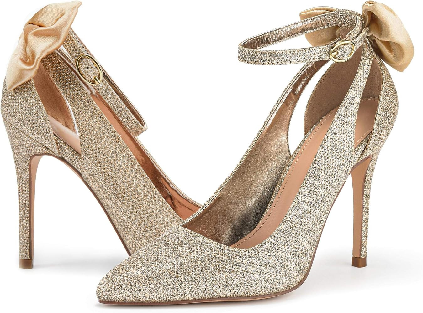 Fashare Womens High Heels Bow Tie Back Sexy Stiletto Ankle Strap Wedding Dress Pumps Shoes | Amazon (US)