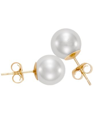 Macy's Akoya Pearl (8-8.5mm) Stud Earrings in 14k Yellow Gold - White | Macy's