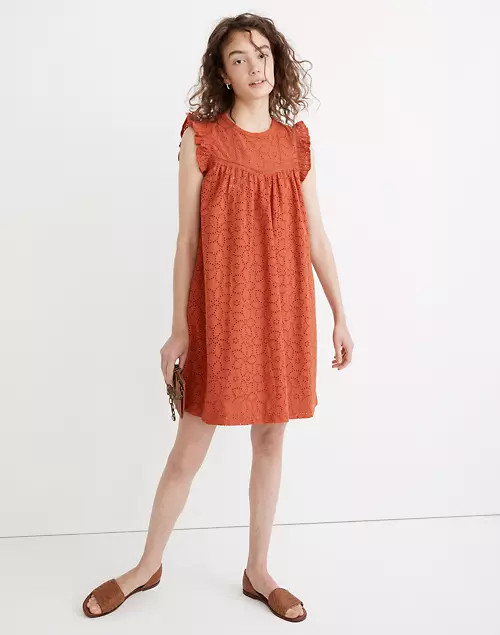 Eyelet Ruffle-Sleeve Mini Dress | Madewell