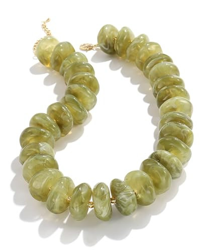 CONRAN KREMIX Green Chunky Beaded Necklace for Women,Large Acrylic Bead Choker Statement Necklace Cute Trendy Surfer Beach Strand Necklaces Jewelry Gifts | Amazon (US)