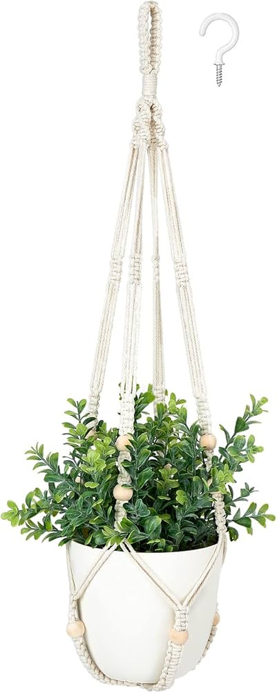 Mkono Fake Hanging Plant with Pot, Hanging Plants Artificial Spring Decor Macrame Plant Hanger wi... | Amazon (US)