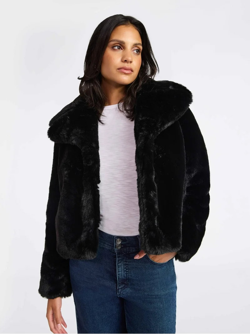 Sofia by Sofia Vergara Women's and Women's Plus Size Faux Fur Chubby Jacket, Sizes XS-4X | Walmart (US)