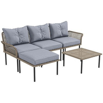 Outsunny 5 Pieces Patio Furniture Set with Cushions, Sofa, Chaise Lounge, Stool, Coffee Table, Gray | Target