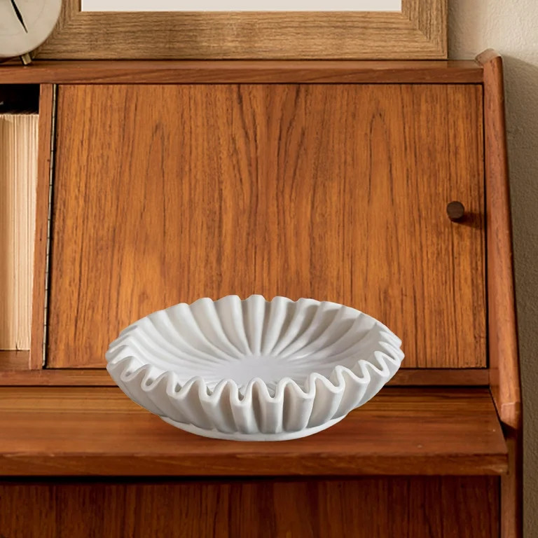Holloyiver 5.9" W White Fluted Ruffle Decorative Bowl, Home Decor Accents for Living Room, Coffee... | Walmart (US)