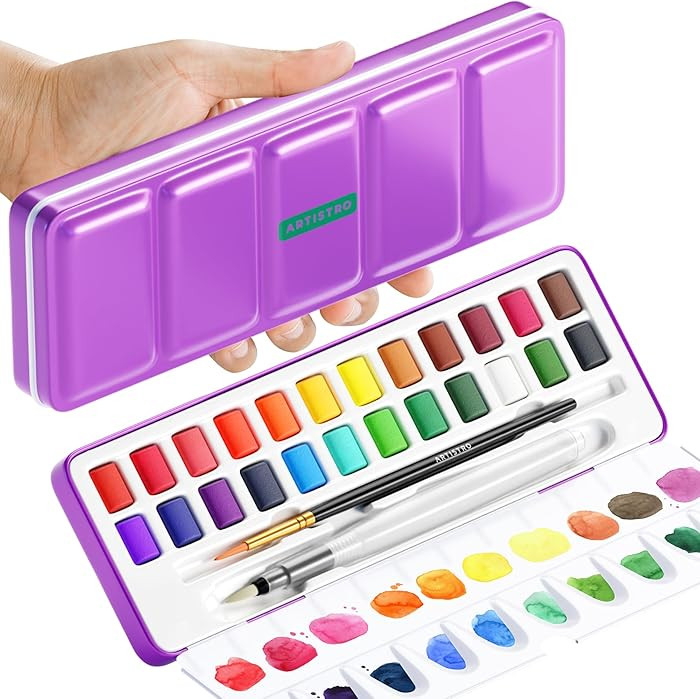 ARTISTRO 24 Color Watercolor Paint Set - Portable Paint Art Kit with Palette and Brush Pens - Tra... | Amazon (US)