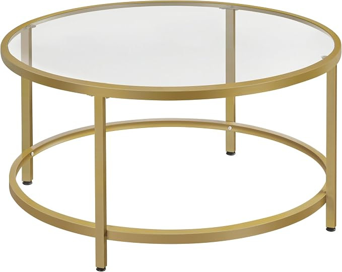 Yaheetech Gold Glass Coffee Table for Living Room, 36" Round Glass Coffee Table with Metal Frame,... | Amazon (US)