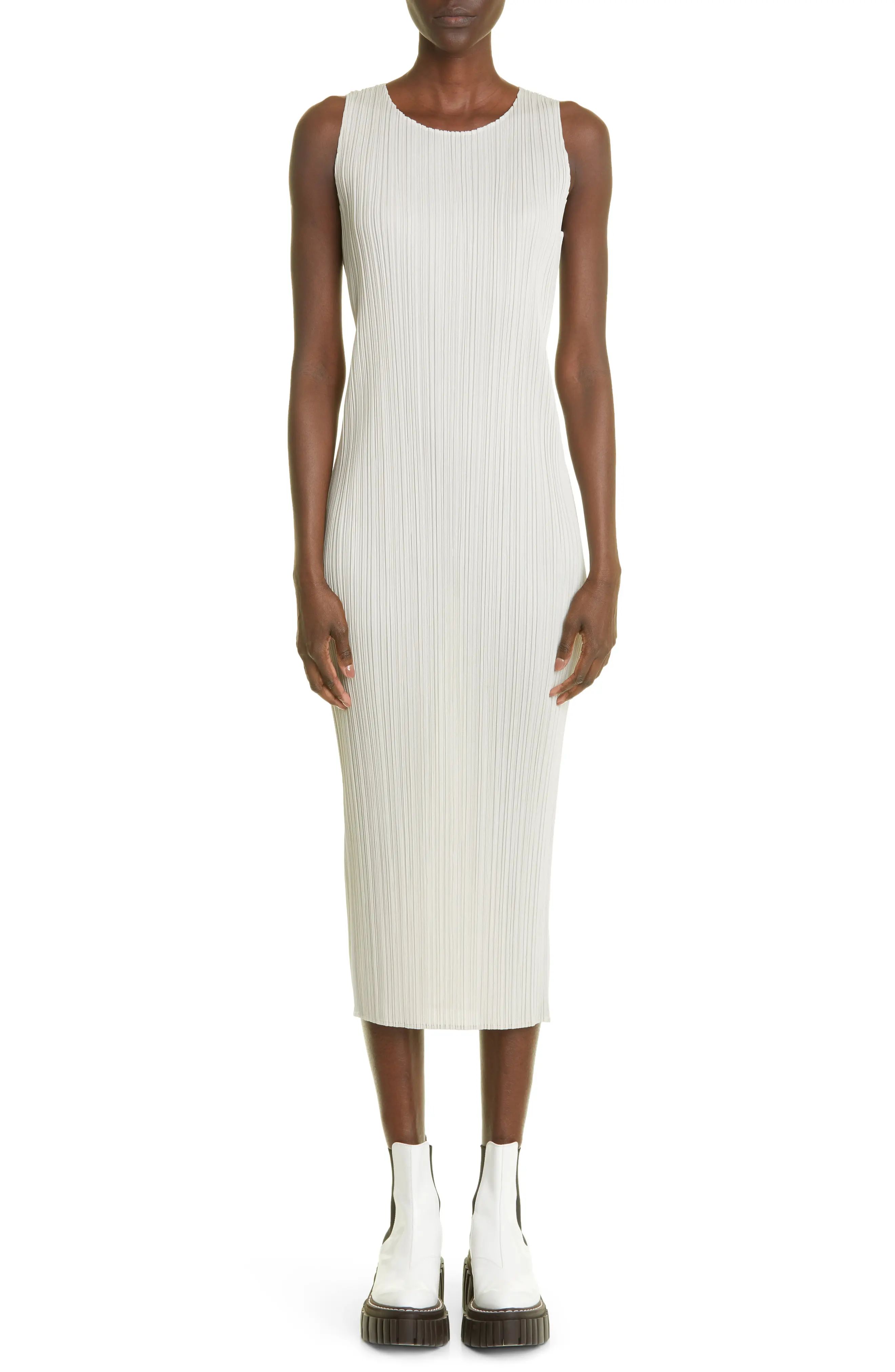 Pleats Please Issey Miyake Basics 2 Pleated Midi Dress in Light Beige at Nordstrom, Size 4 | Nordstrom